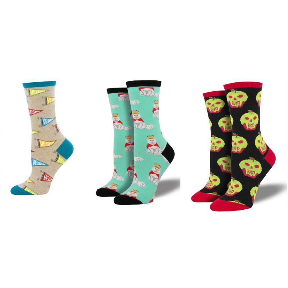 NEW SOCKSMITH women's vegan flag & meowarchy & bad apple socks - set of 3 pair i
